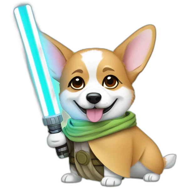 Corgi dress as yoda with light saber emoji