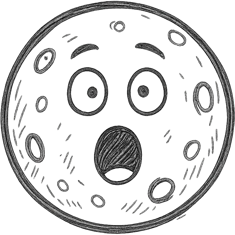 full moon with a surprised face, expressive emoji