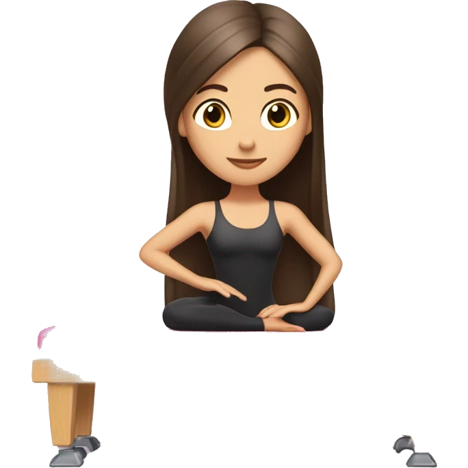 Brunette with long hair doing Pilates on reformer with pink tiara and ballet wrap emoji