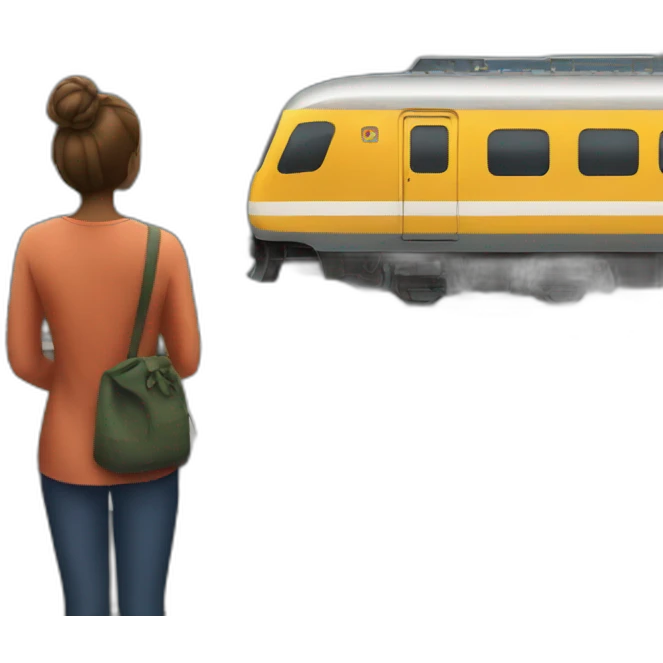 a woman watching a train go by emoji