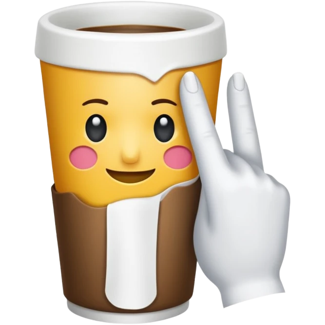 una mano con un bicchiere di carta con dipinto sopra le mani della creazione di adamo
 emoji