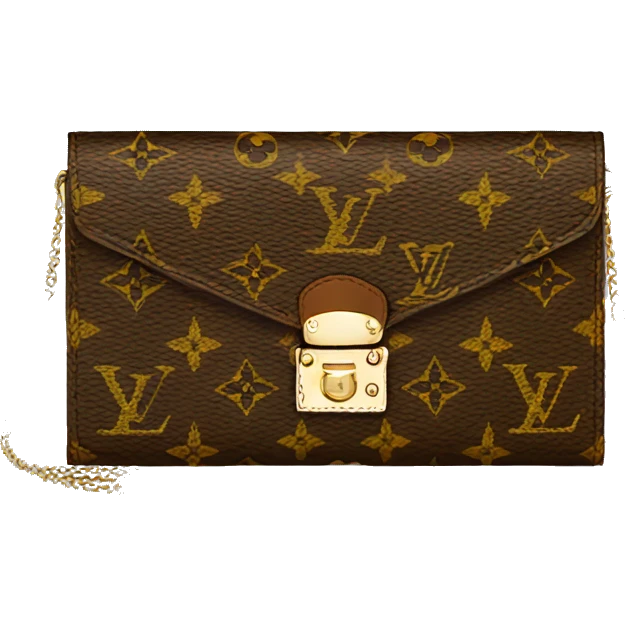 Louis Vuitton long wallet with chain attached and leather strap attached  emoji