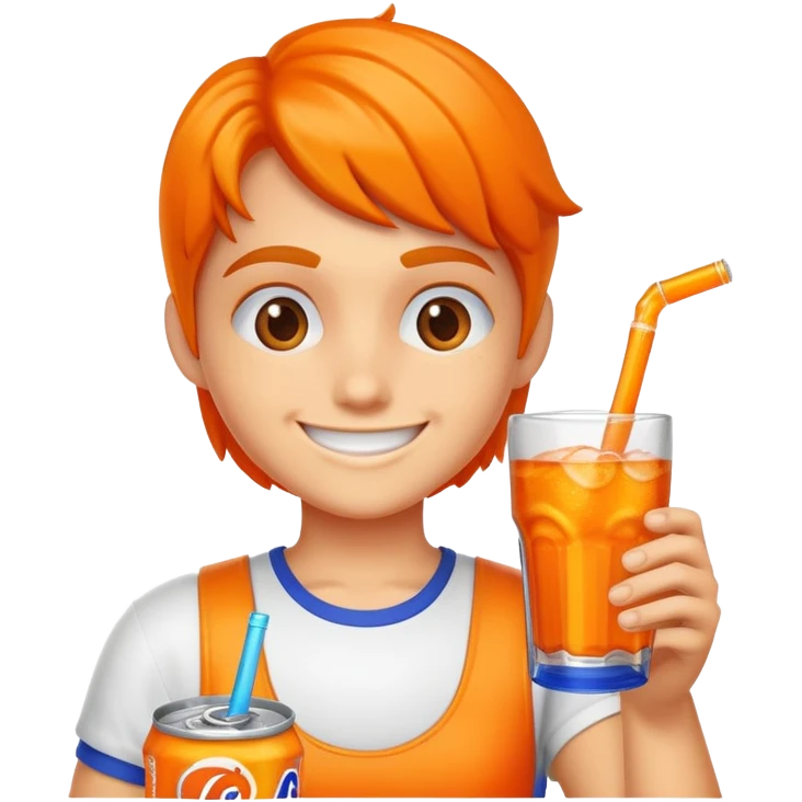 Un personnage du jeu l'atelier du jeu vidéo qui boit du Fanta emoji
