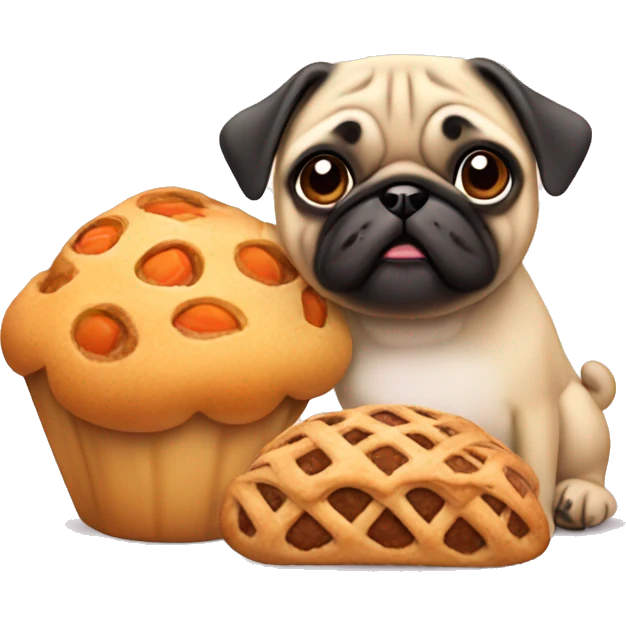 Cartoon apricot pug with pastries emoji