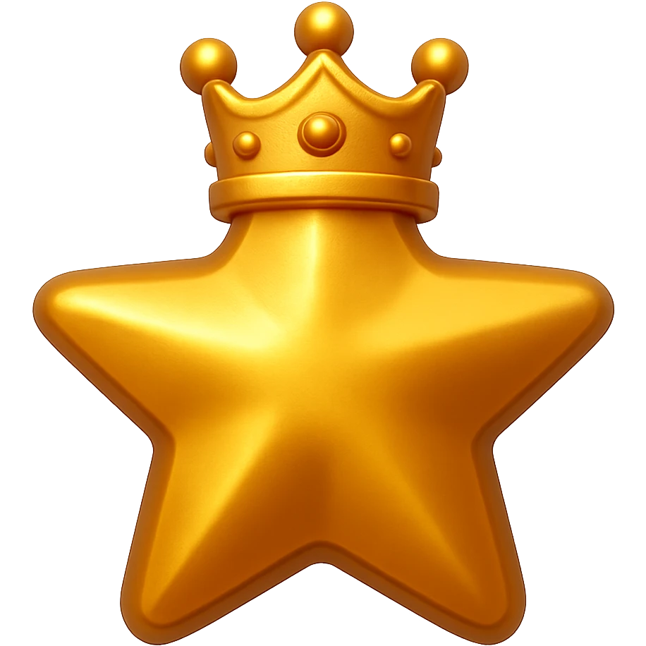 Make the gold star with crown look like a star badge in the style of Microsoft 3D emojis with a transparent background. Keep the 3D emoji style look and feel. emoji