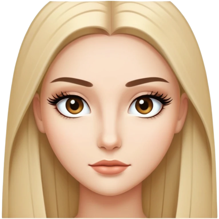Beautiful character with sleek straight hair, perfect middle part, long dramatic eyelashes, and a very attractive face emoji