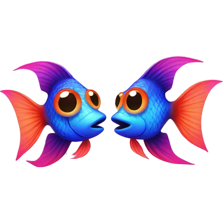 Two neon fish kissing  emoji