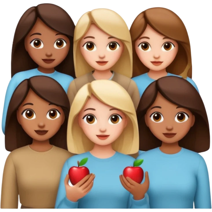 a group of girls, cute, modern, Pinterest aesthetic, posing together, all look like they love Pinterest, apple emoji style emoji