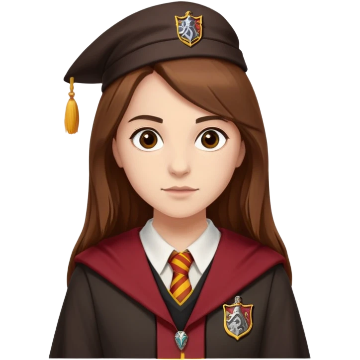 Georgina Leonidas is Katie Bell in harry potter, wear hogwarts gryfindor uniform, medium-to-long, straight brown hair, a practical and natural look, light skin emoji