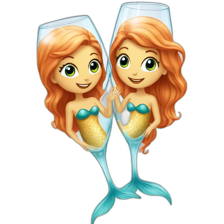Two mermaids swim in a champagne glass emoji