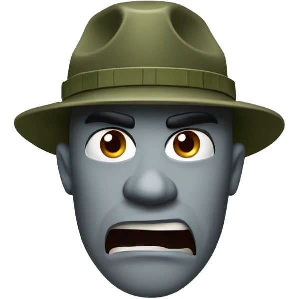 drill sergeant character wearing a classic sergeant hat and a camouflage army shirt. The character should have an angry intense expression. emoji