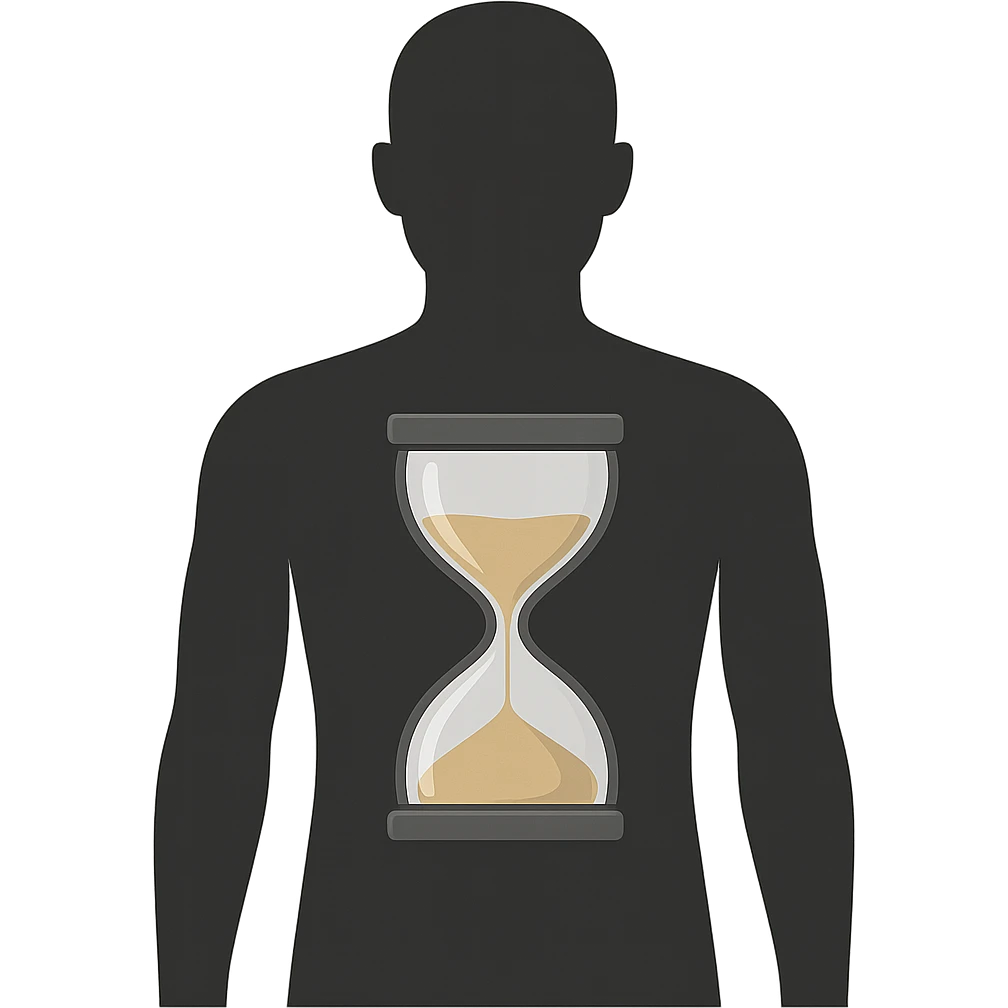 conceptual illustration of an adult body silhouette with an hourglass slowly flowing in the center, symbolizing slow metabolism, neutral background, modern style, 4K emoji