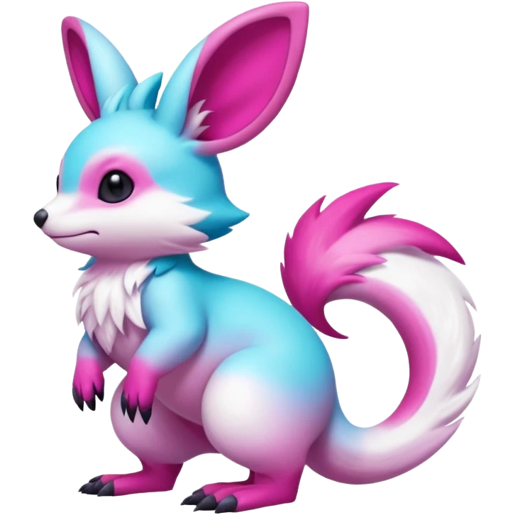 cyan-Magenta-gradients Minccino-Emolga-Vernid-Sergal-fusion-hybrid-animal-creature, full body emoji