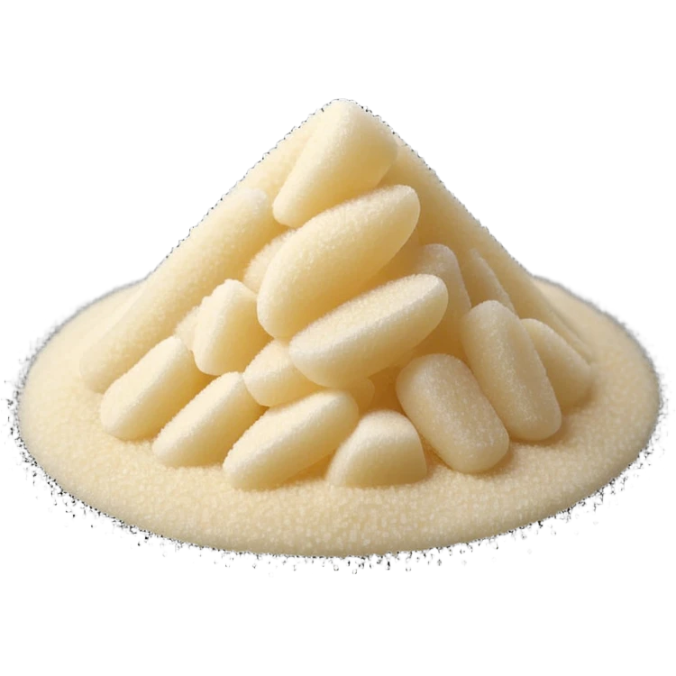 small pile of vanilla sugar, off-white, fine and soft, dark vanilla dots throughout, dry and delicate, uneven surface, scattered granules, 3D-rendered, minimal, no faces, transparent background emoji