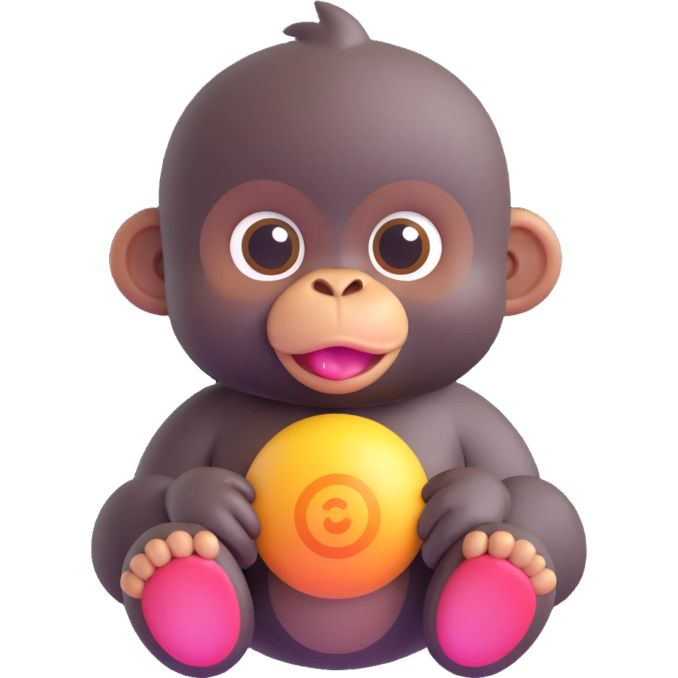 baby gorilla, 3D emoji style, soft shading, lively and expressive, suitable for app icon emoji