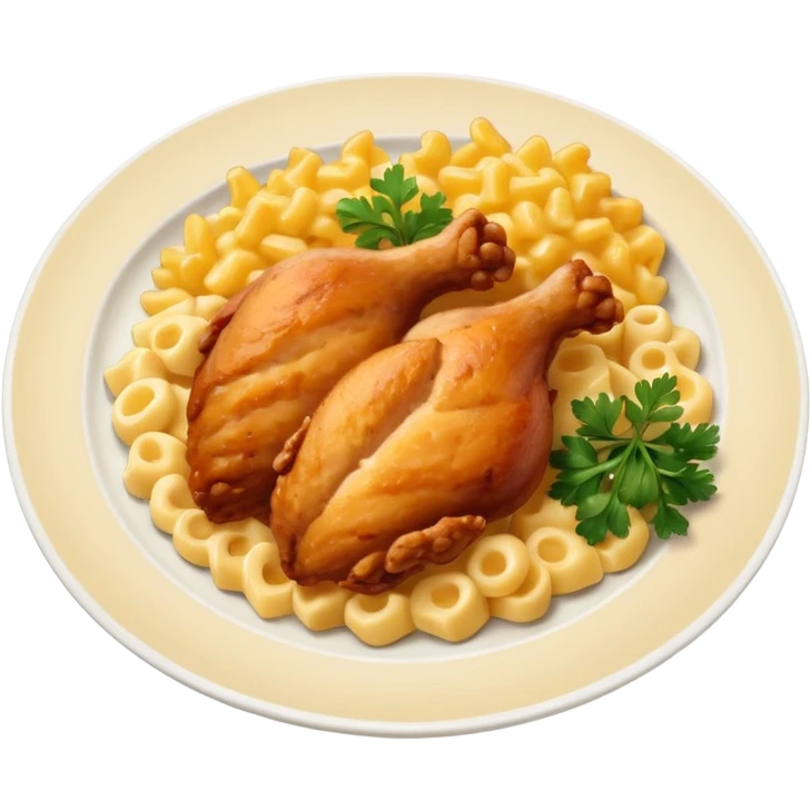 dinner plate chicken with mac and cheese on the side emoji