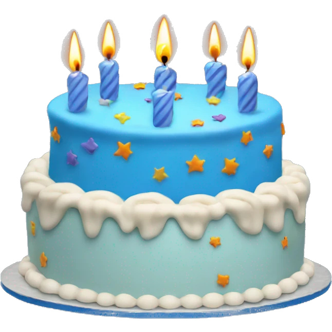 Blue birthday cake with 4 candles emoji