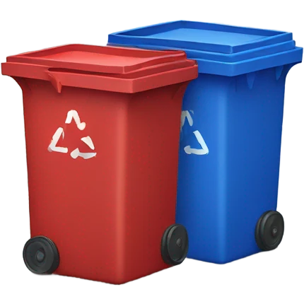 blue rolling trash can with red square on it emoji