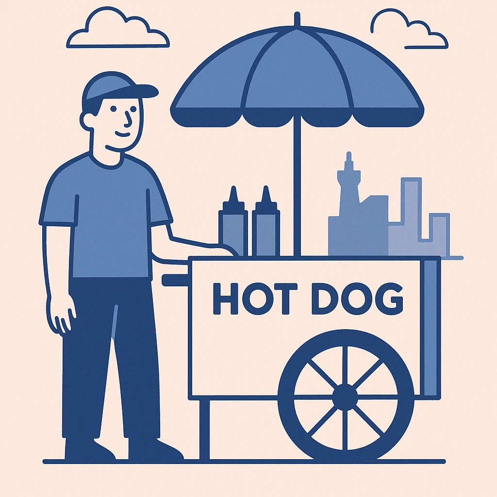hotdog seller in New York with cart emoji