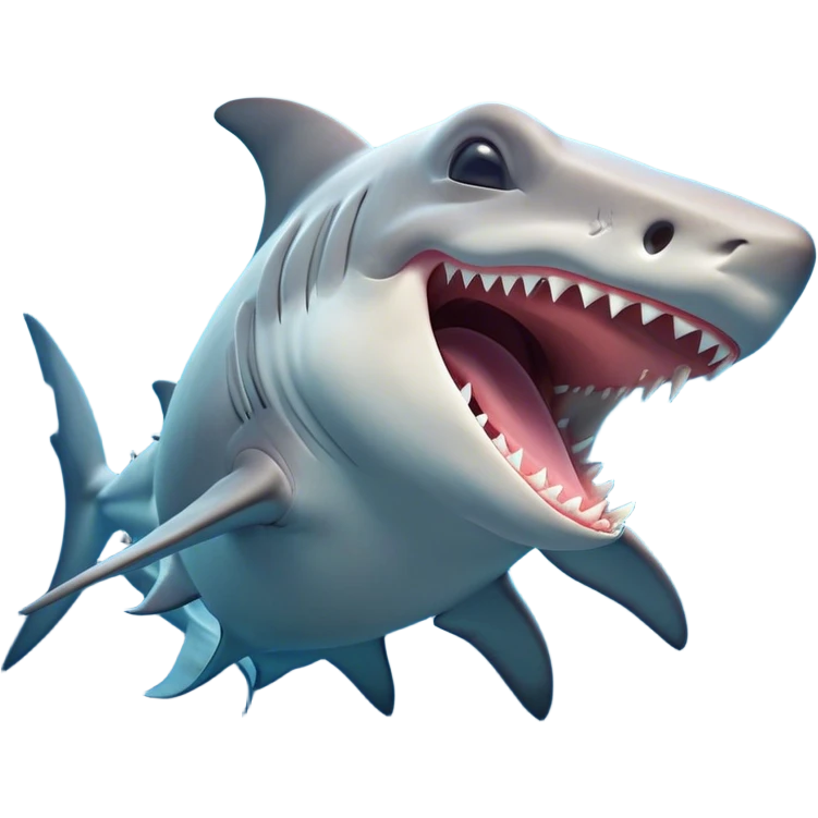 Cinematic Cute Yawning Hammerhead Shark Portrait Emoji, Head tilted slightly with a dramatic, wide-open yawn, showcasing its unique hammer-shaped head with relaxed, drooping fins and sleepy, half-closed eyes, Simplified yet irresistibly adorable features, highly detailed, glowing with a soft, cozy oceanic glow, high shine, relaxed yet expressive, stylized with a hint of whimsical aquatic ease, soft glowing outline, capturing the essence of a drowsy yet affectionate hammerhead that appears ready to stretch and yawn its way out of the screen! emoji