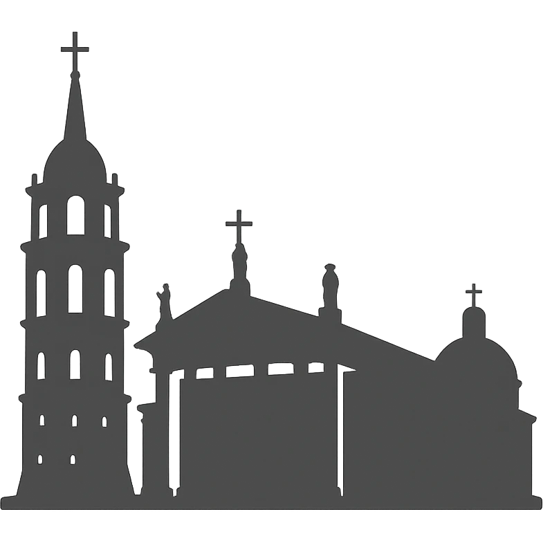 Vilniaus katedra, Lietuva, Discord role icon, clear silhouette, modern, recognizable, no text, neutral colors, suitable for Discord role icon emoji