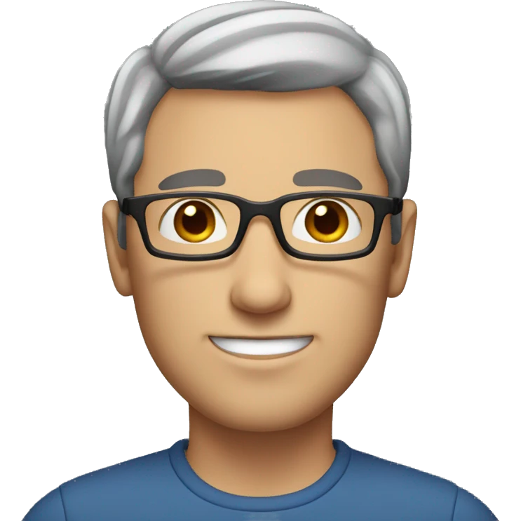 man with short grey and brown hair and brown eyes and glasses emoji