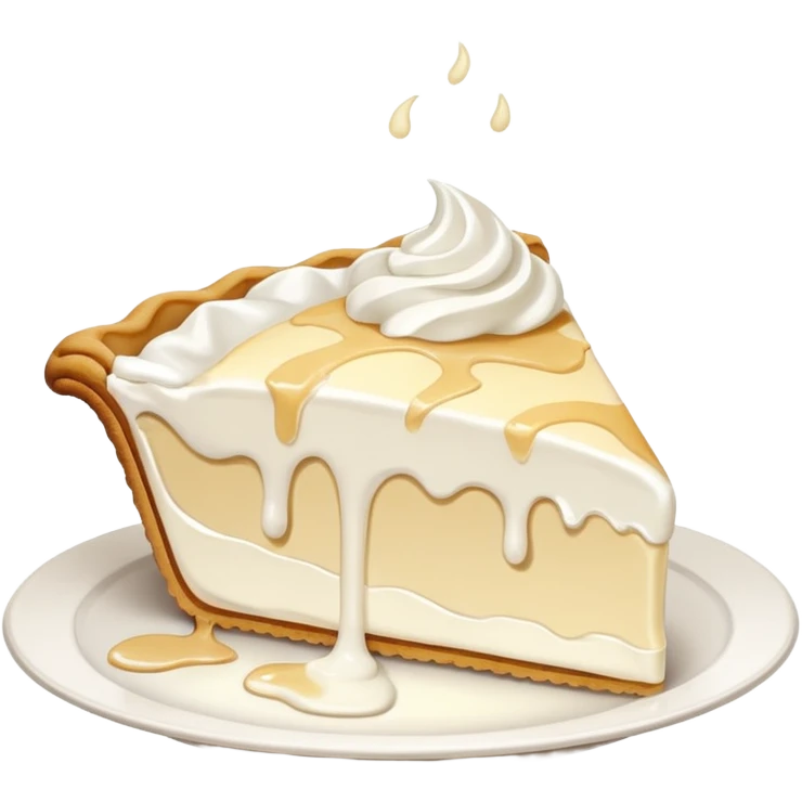 Slice of pale cream pie with melted whipped cream dripping off of it emoji