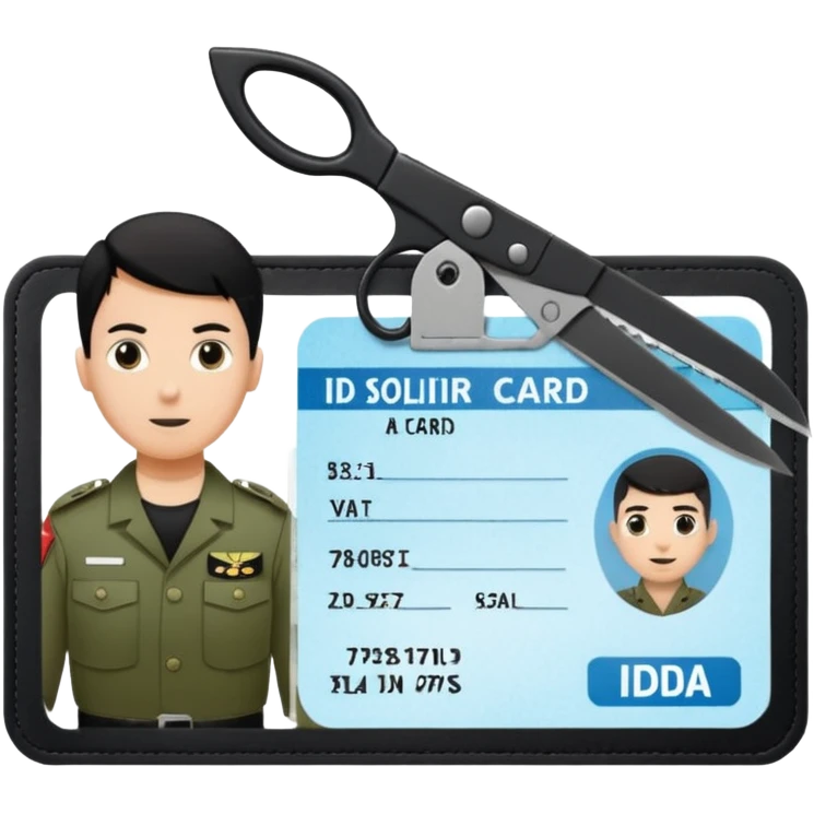 Floating black Scissors cutting in half an idf soldier ID card with a little chip in 2 parts emoji