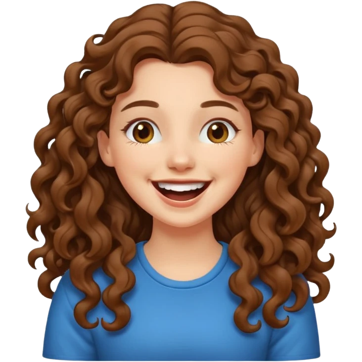 white girl with long curly brown hair, laughing emoji