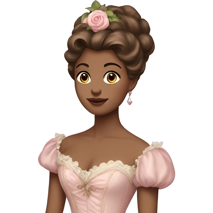 vintage rococo mixed woman with brown hair in a light pink gown  emoji