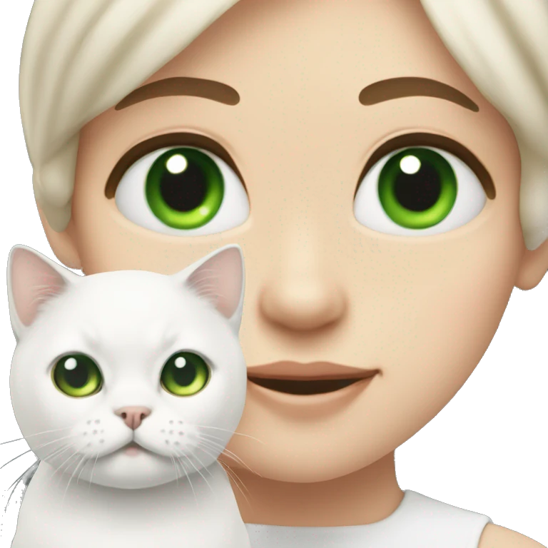 Me with white Scottish fold cat with green eyes   emoji