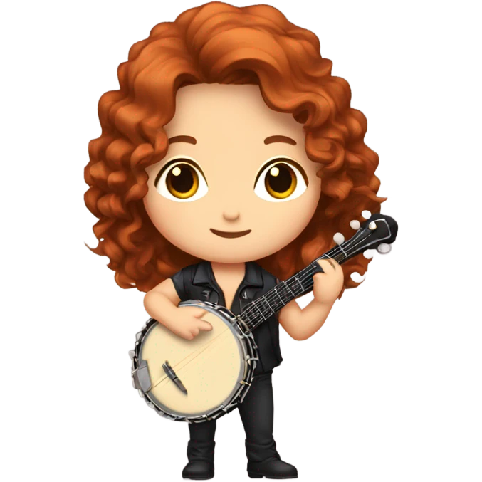 Vivaldi adult auburn hair chibi standing banjo  emoji
