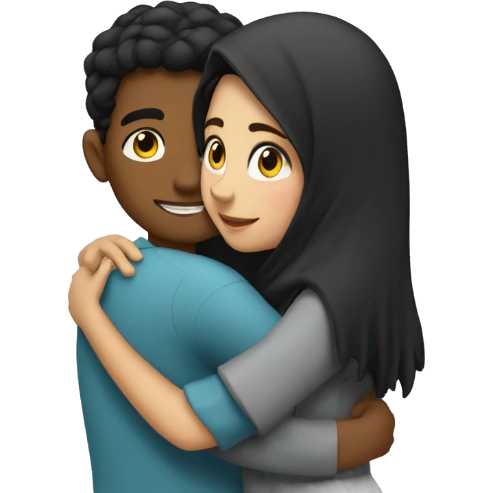 A brunett girl hugging a arab boy  emoji