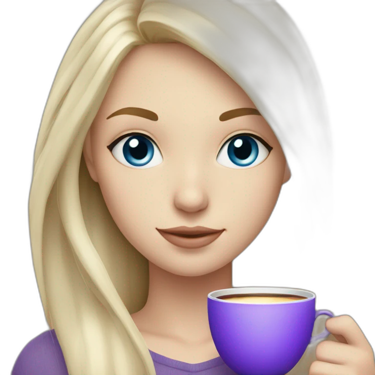 white blonde girl with blue eyes that is holding cup with purple tea emoji
