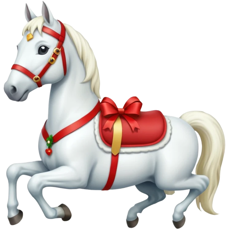 christmas new year's white horse with a red saddle with gift box on saddle emoji