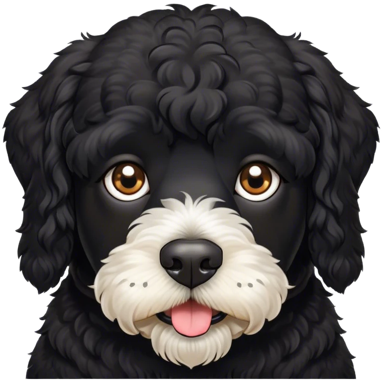 Black Portuguese water dog, mischievous face emoji