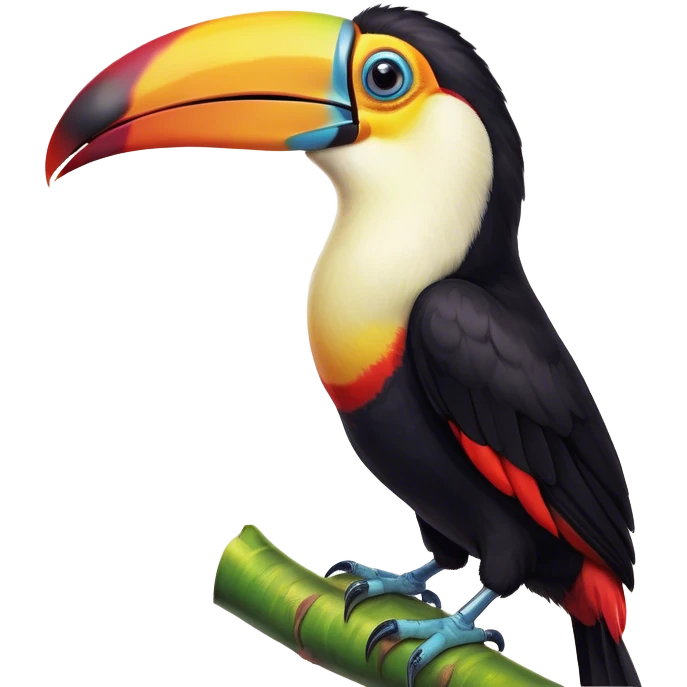 Cinematic Comical Toucan Portrait Emoji, Head tilted dramatically with an exaggeratedly shocked expression, featuring a boldly colored beak and wide, comically expressive eyes full of humorous disbelief, Simplified yet hilariously expressive features, highly detailed, glowing with a slightly sassy tropical glow, high shine, dramatic yet playful, stylized with an air of quirky exotic attitude, soft glowing outline, capturing the essence of a meme-worthy toucan that looks ready to side-eye its way into viral fame! emoji