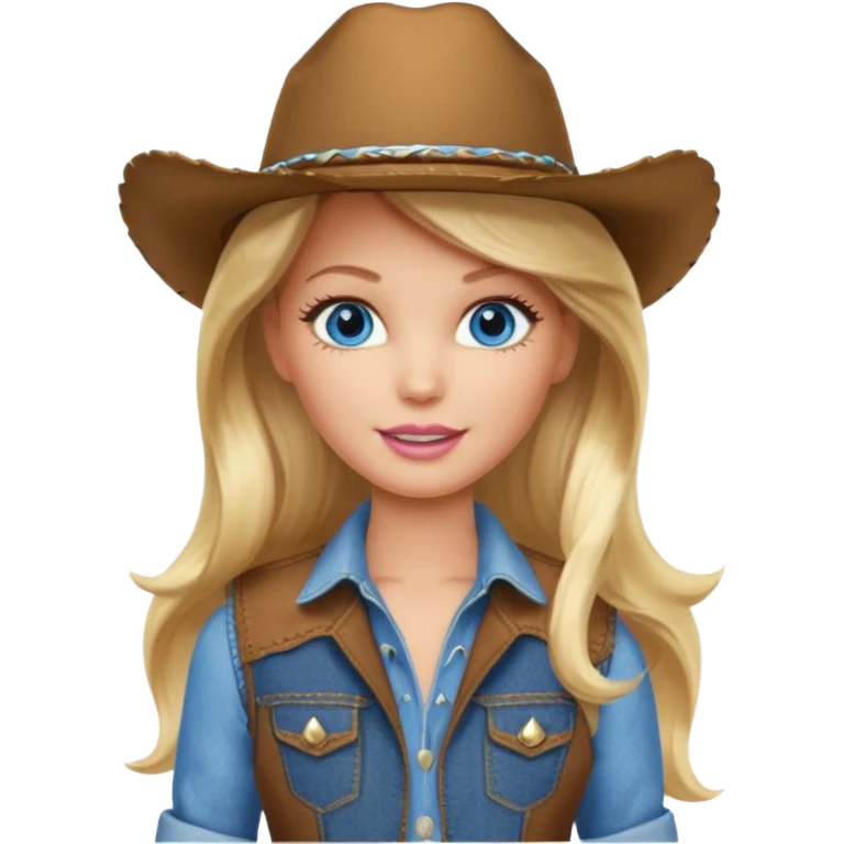Barbie cowgirl with long blonde hair and blue eyes emoji