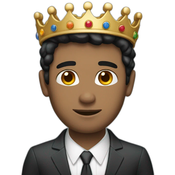 man with blue eyes and black hair wearing a crown and in office suit emoji