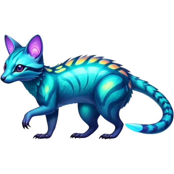 Exotic futuristic bioluminescent translucent transparent lush warm-colored neon-glowing iridescent Fakémon-Fionbri-Vernid-Genet-creature emoji
