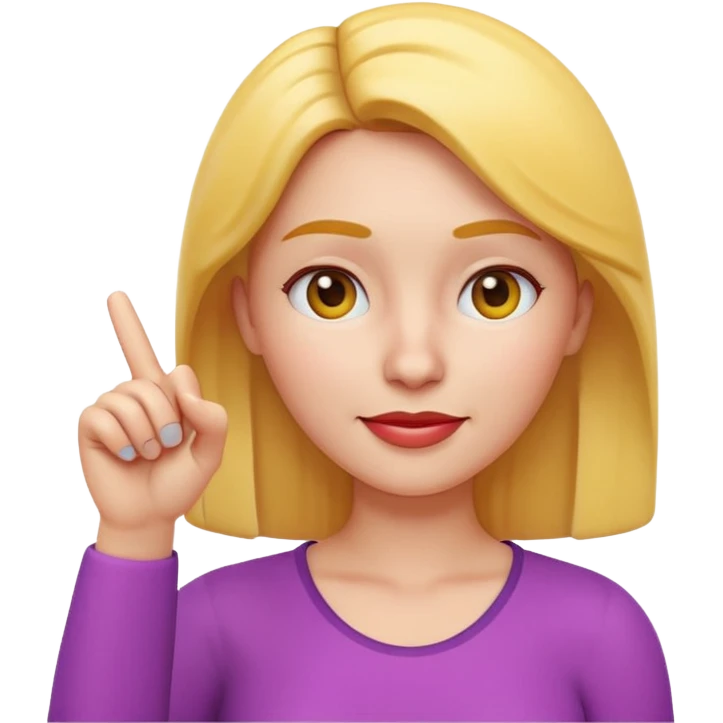 Apple-style 3D emoji of a cartoon woman pointing to her forehead with one finger, friendly expression, clean and colorful design, no background. emoji