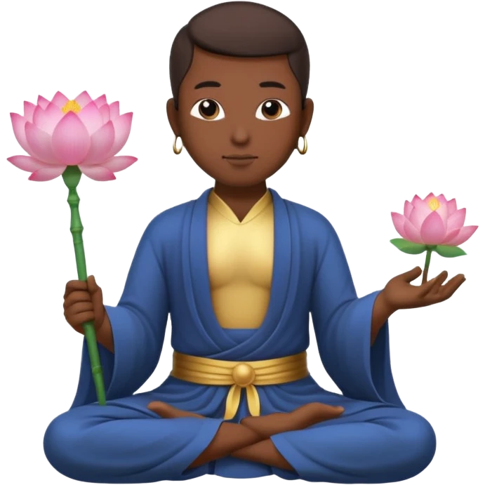 asian man with lotus, scepter, buddhism, lotus emoji