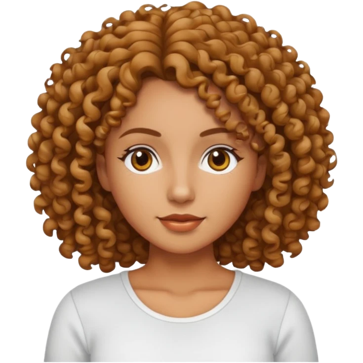 Mujer piel canela y pelo rizado, con un top emoji