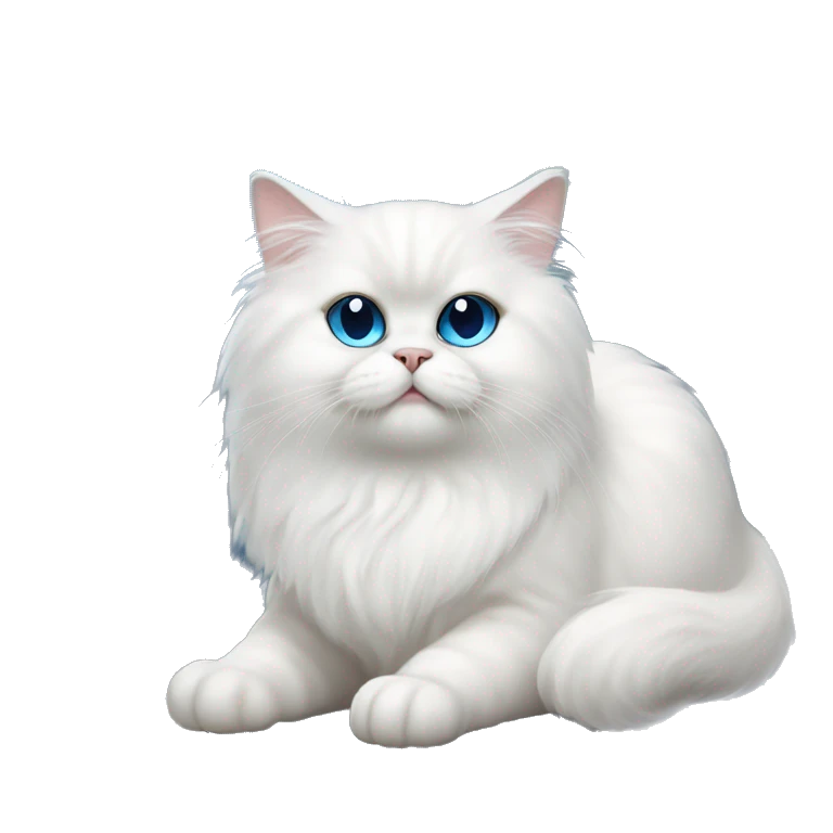 White Persian cat with blue eyes sitting on crescent moon  emoji