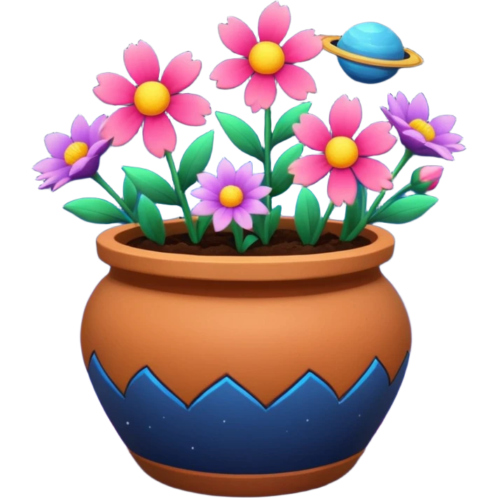 Space-Painted Clay Pot of Space-Petalled Flowers,  emoji