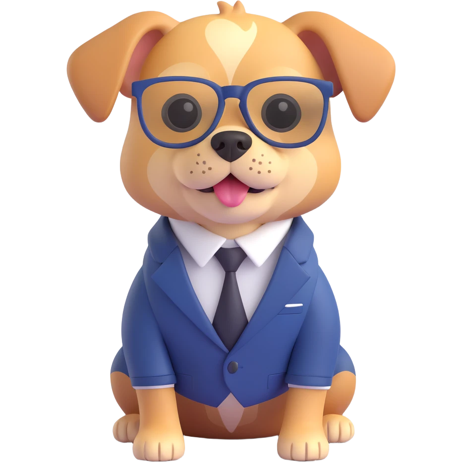 Add glasses to the dog in a suit, 3D style, realistic, detailed, keep background transparent. emoji