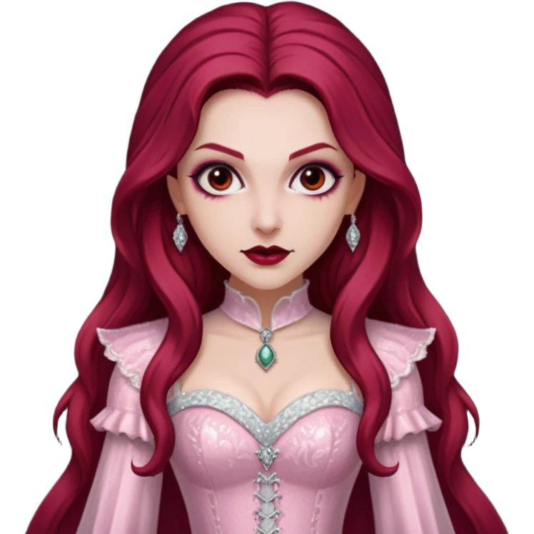 Aleera, Bride of Dracula from Van Helsing with long dark red hair, light pink sequin outfit emoji
