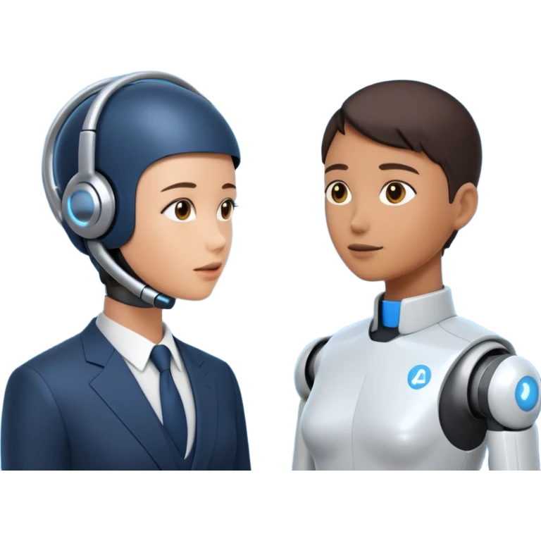ai agent (llm model, ai chatbot) is communicating with human, human is asking in natural language and ai agent is thinking in his own language, answering back in natural language, giving help of using some hard system  emoji