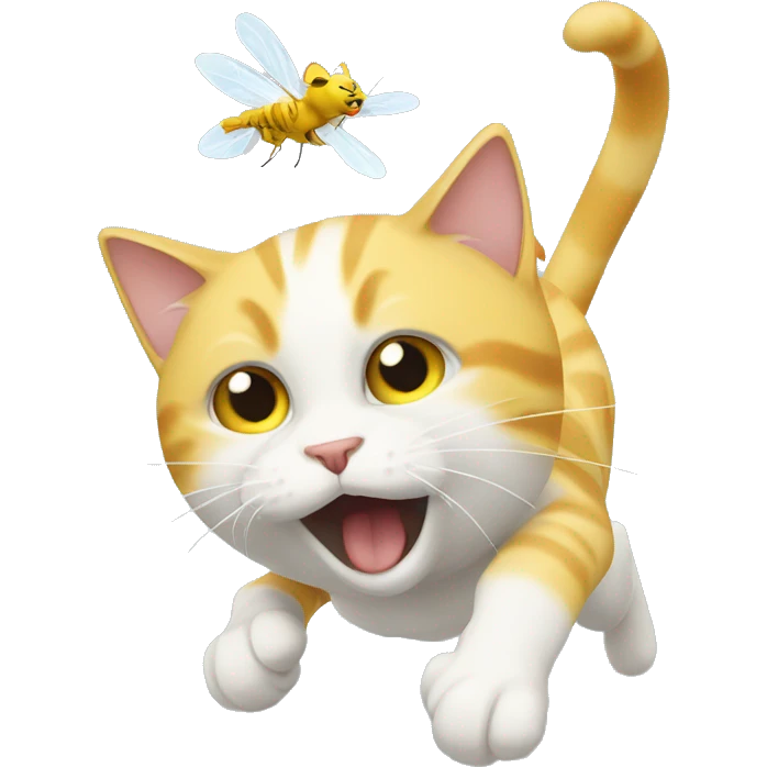 Yellow and white cat catching a fly emoji