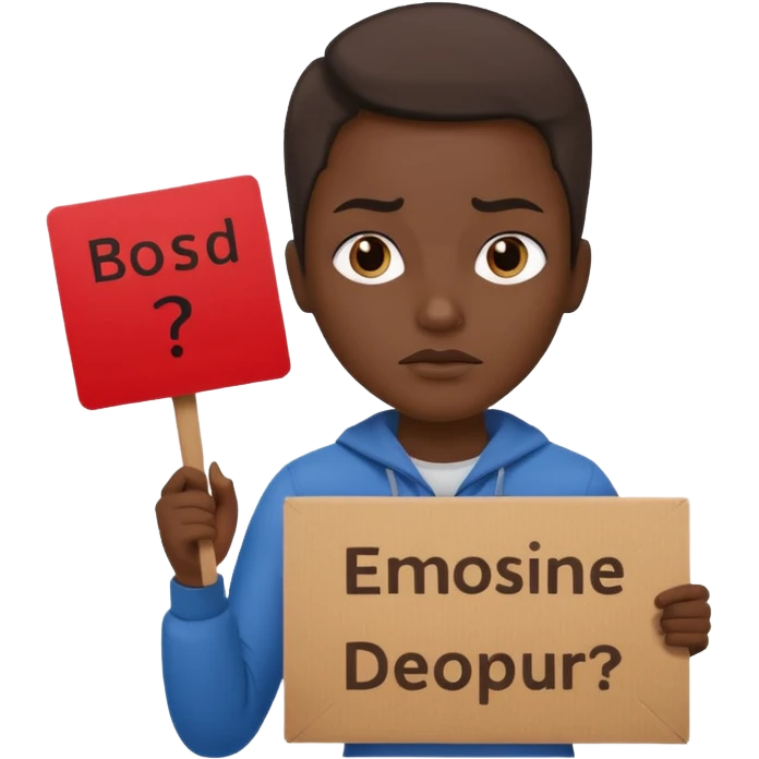 A protester with a sign emoji